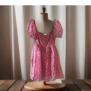 Altar'd State Puffy Princess Mini Dress Size Small Cranberry Floral